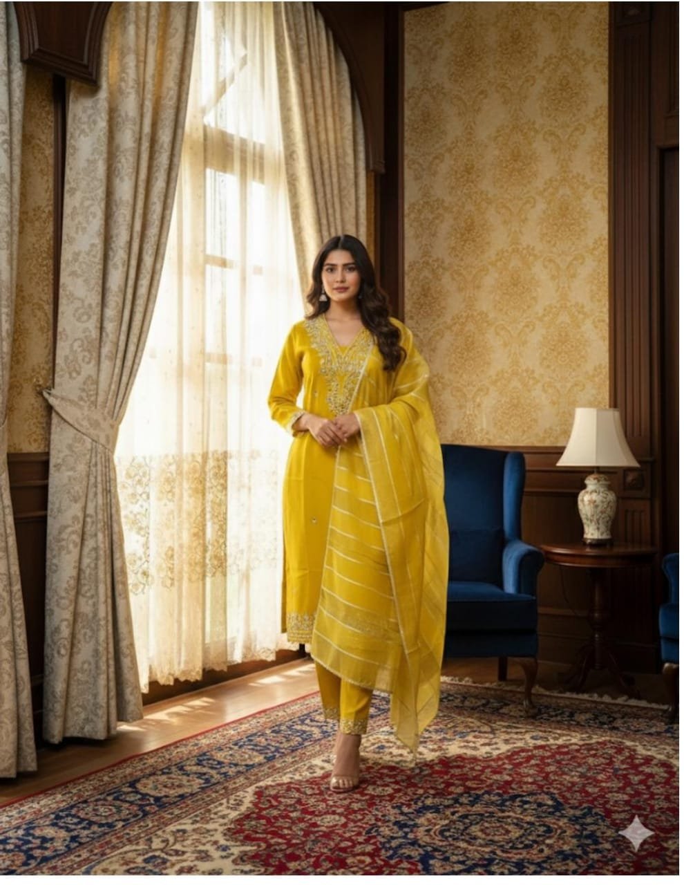 Beautiful Lavender Partywear Suit with Organza Dupatta - Image 3