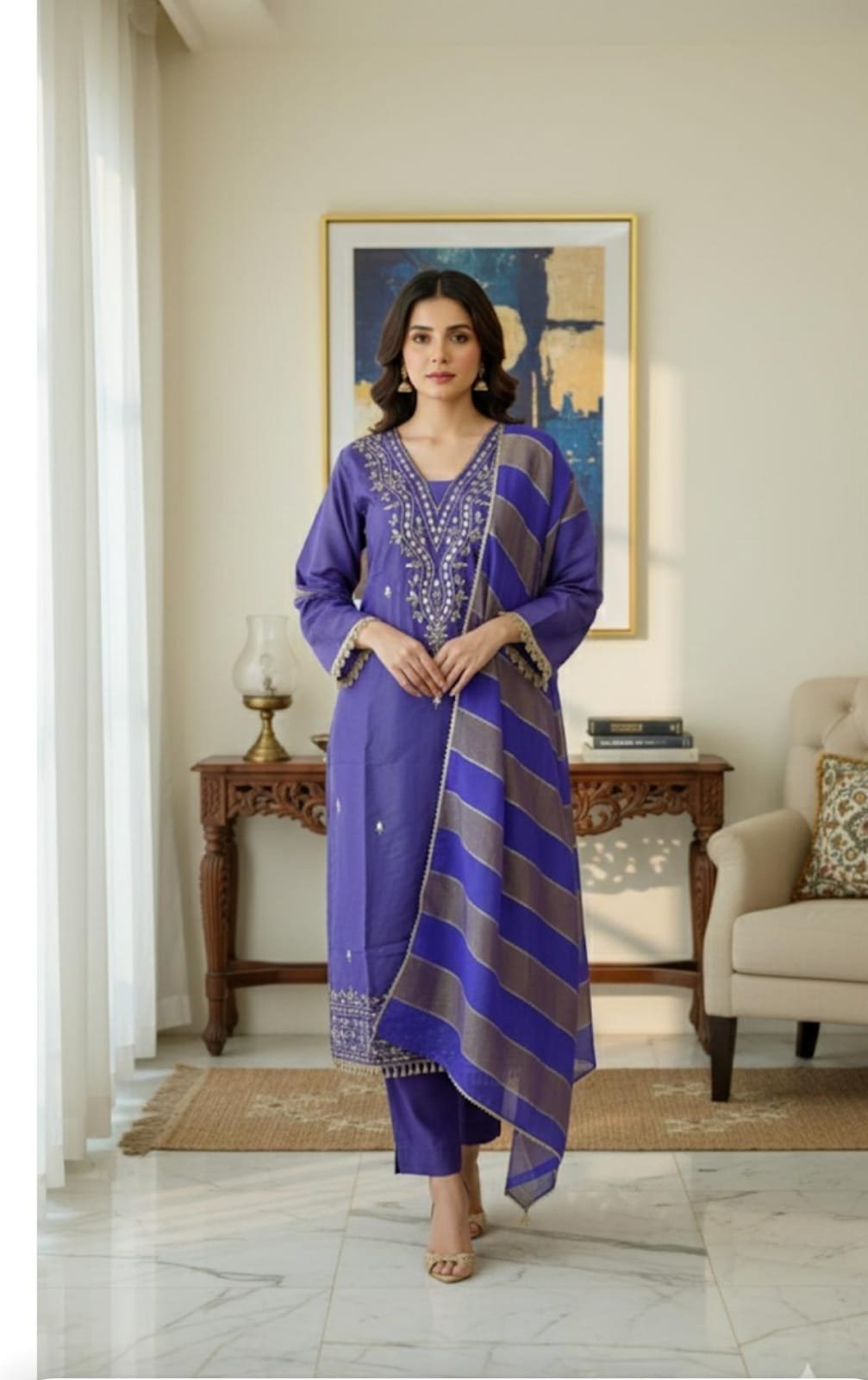 Beautiful Lavender Partywear Suit with Organza Dupatta